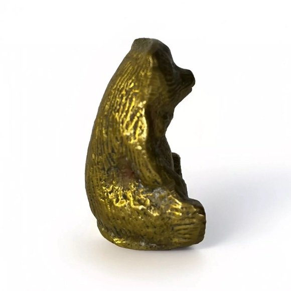 Vintage Solid Brass Bear Wearing Bow Tie Small Figurine 1.5” Paperweight - Picture 2 of 6